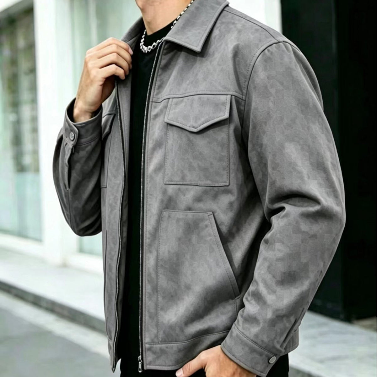 Giacca Uomo Utility con Collo – Design Lungo e Funzionale