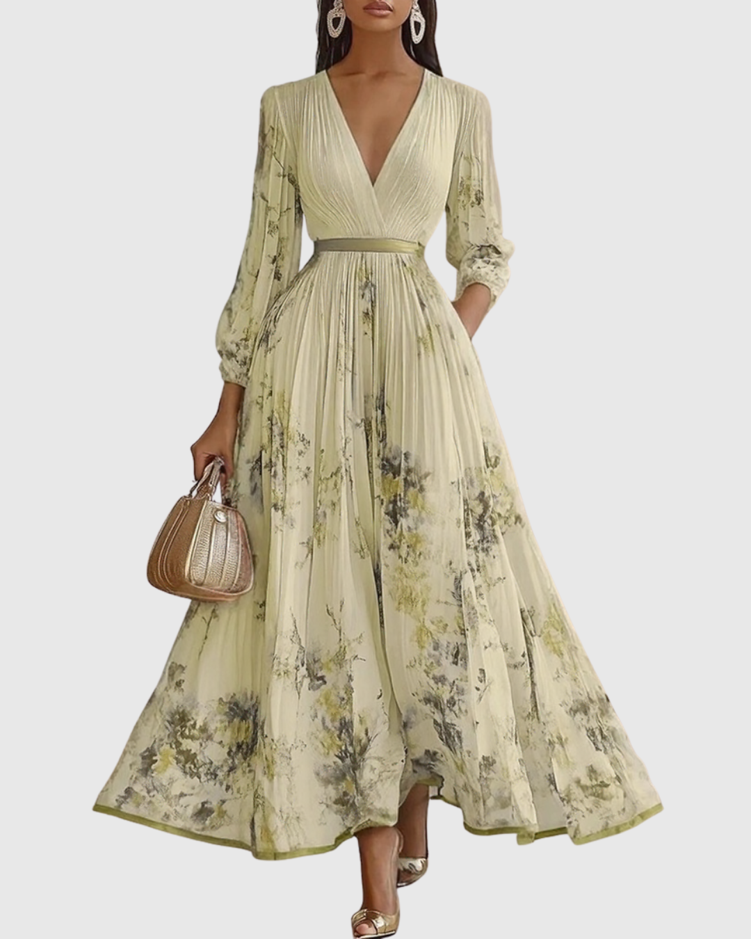 Rowella™ | Abito Maxi con Pieghe Donna Elegante Cerimonia