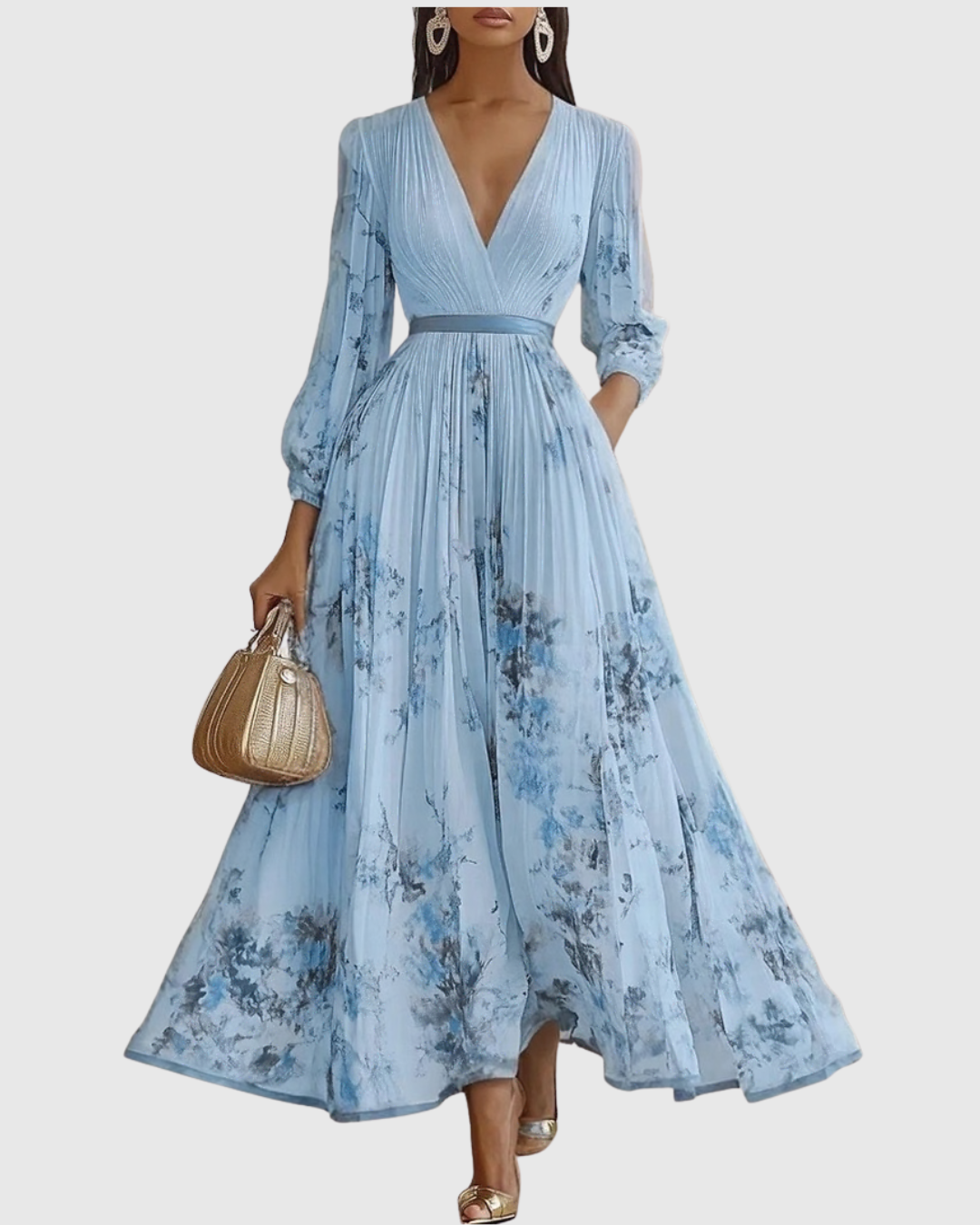 Rowella™ | Abito Maxi con Pieghe Donna Elegante Cerimonia