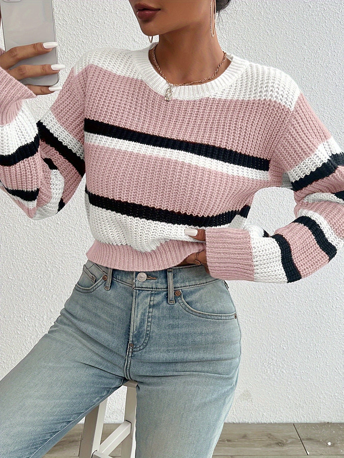 Maglione Donna a Righe Girocollo – Stile Bretone Contemporaneo