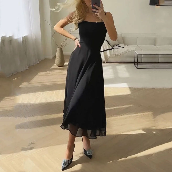 Hannah | Abito Midi Elegante Scollo Quadrato da Cerimonia