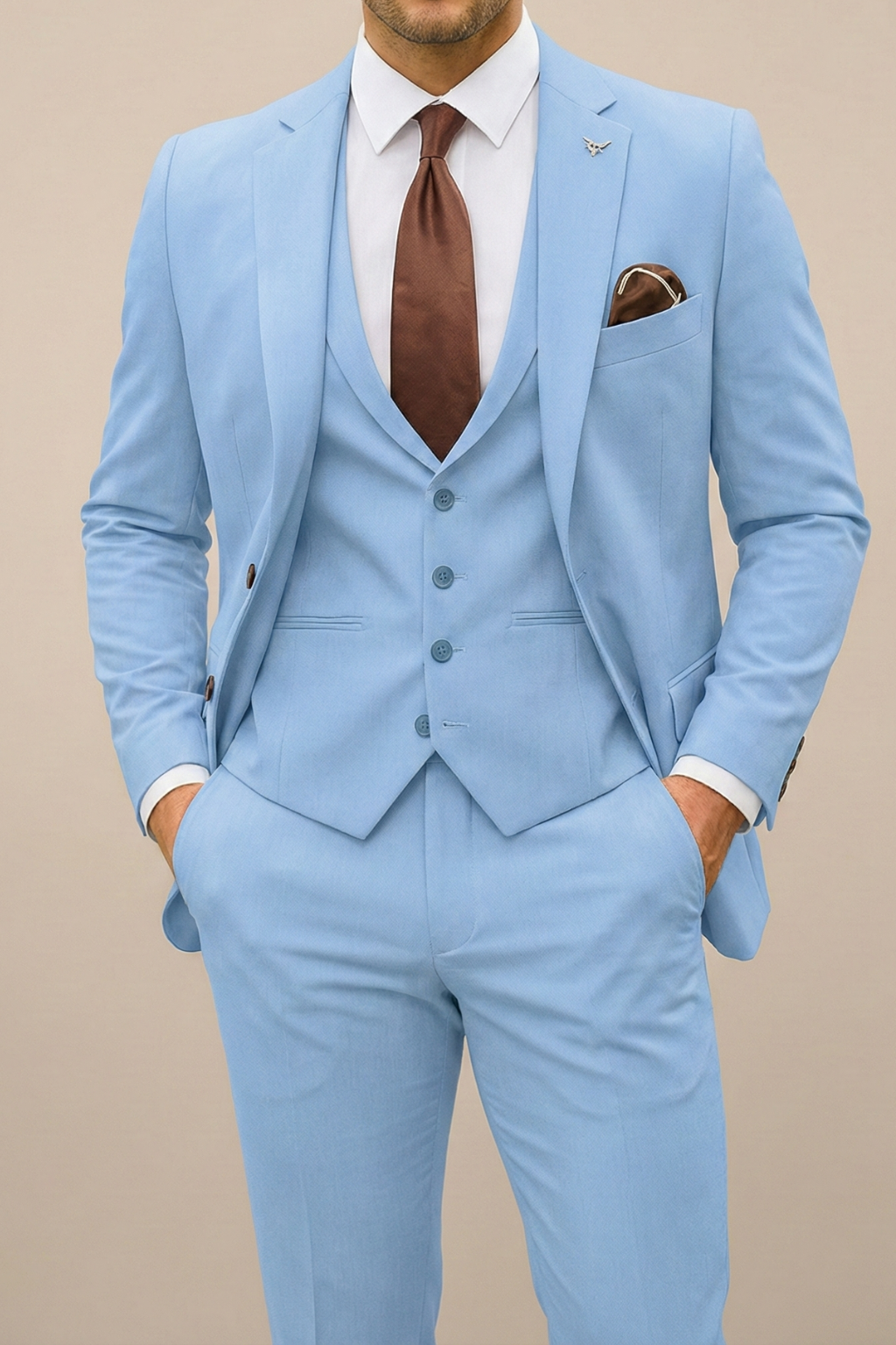 Completo Tre Pezzi con Gilet Azzurro Uomo | Cerimonia Premium