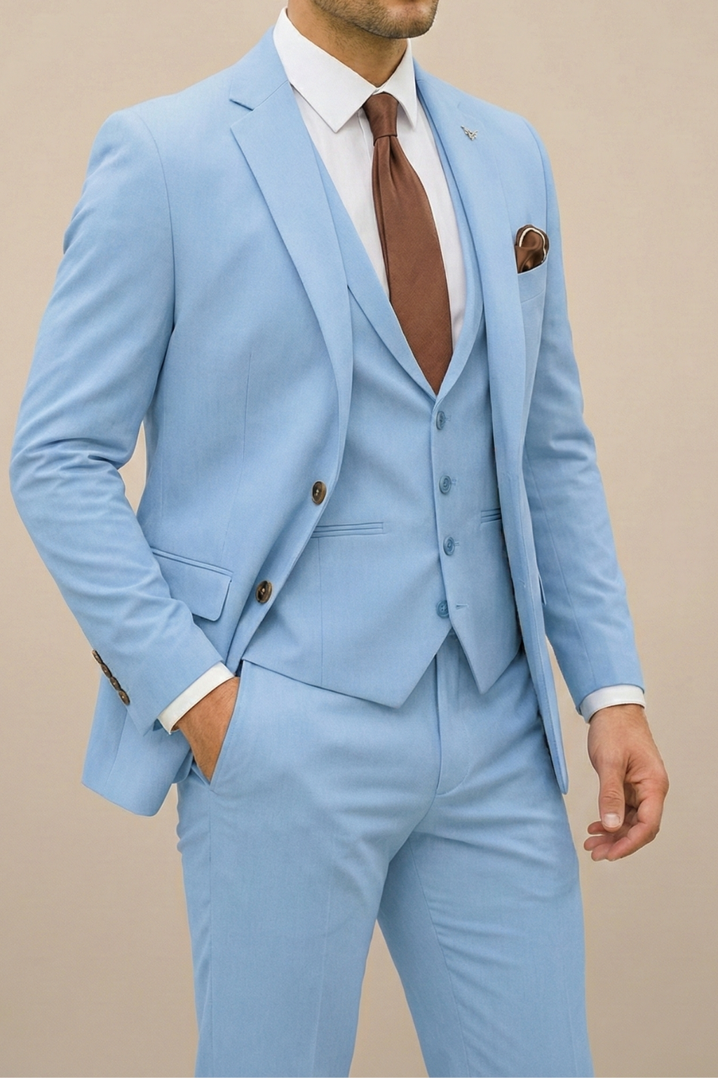 Completo Tre Pezzi con Gilet Azzurro Uomo | Cerimonia Premium