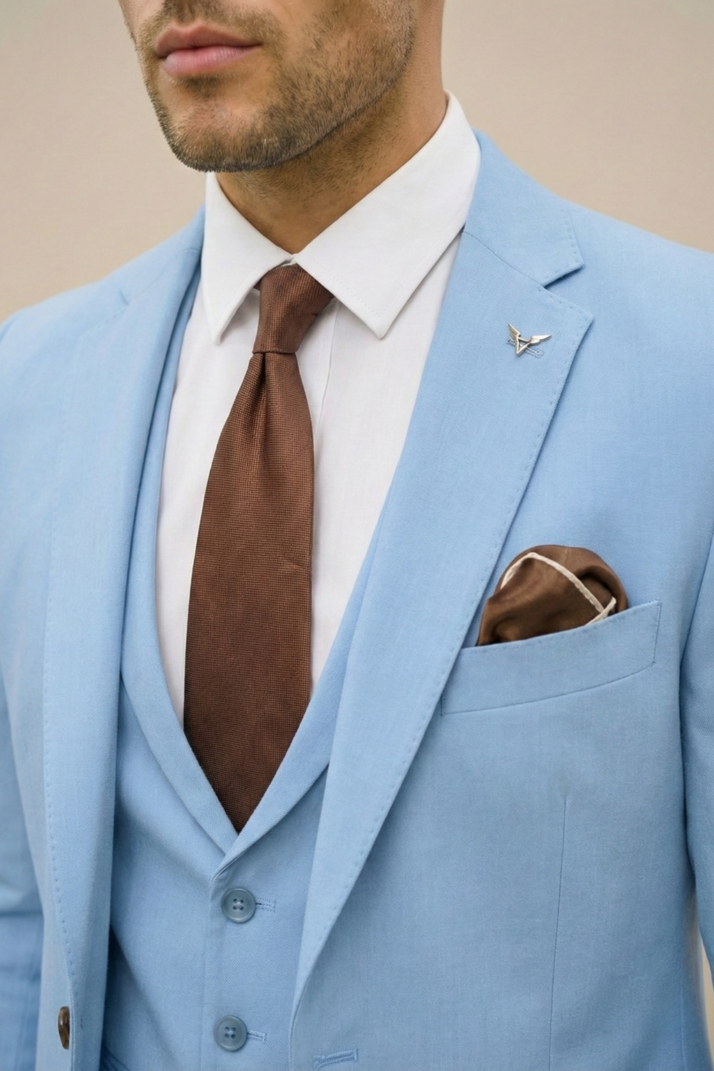 Completo Tre Pezzi con Gilet Azzurro Uomo | Cerimonia Premium