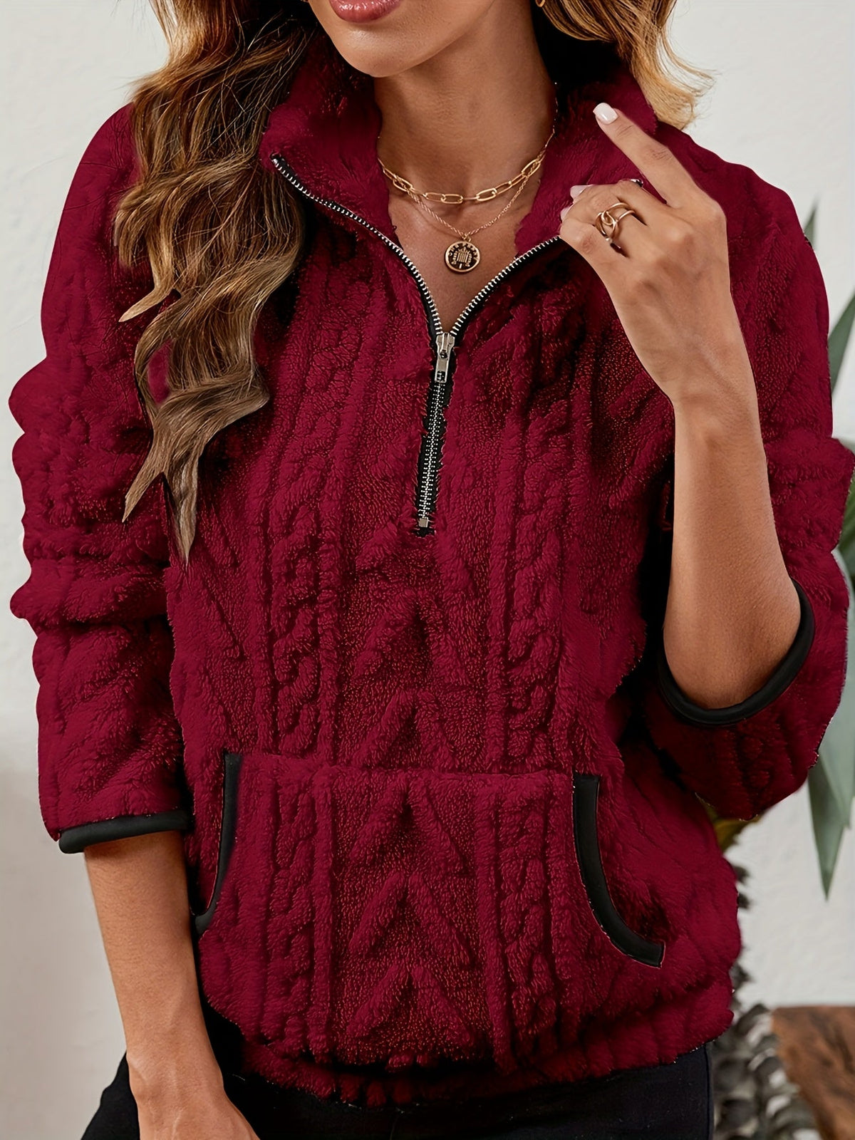Pullover Donna a Mezza Zip Texturizzato – Stile Sportivo Femminile