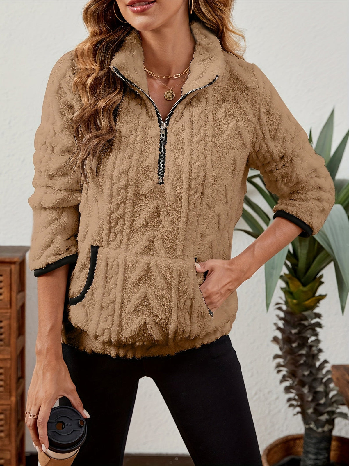 Pullover Donna a Mezza Zip Texturizzato – Stile Sportivo Femminile