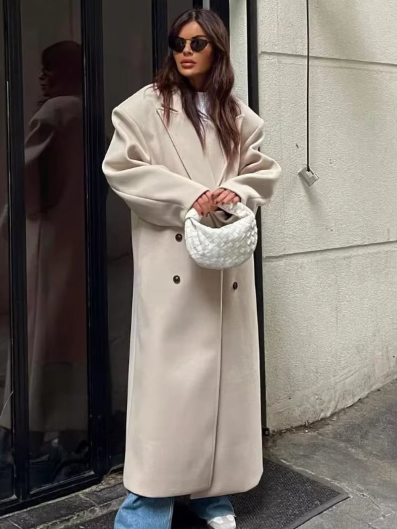 Cappotto Oversize Donna Doppiopetto – Giacca Elegante con Spalle Strutturate