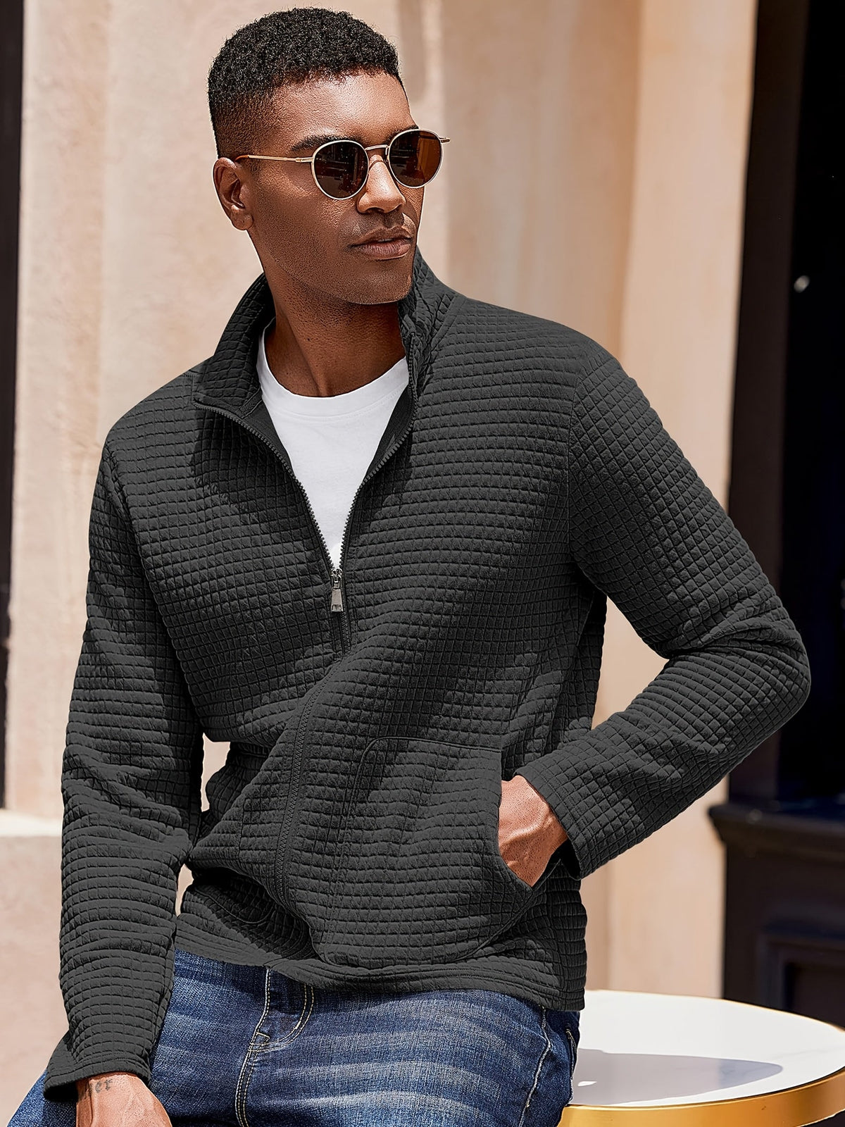 Giacca Uomo Texturizzata con Zip – Stile Raffinato Quotidiano