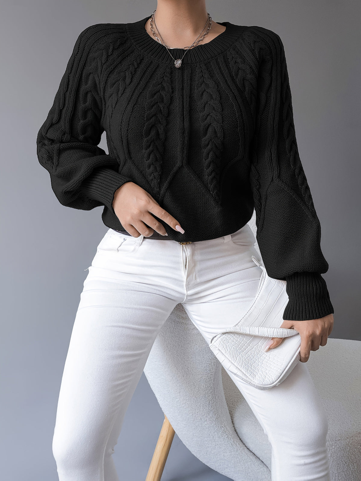 Maglione Donna a Trecce con Maniche a Lanterna – Design Romantico