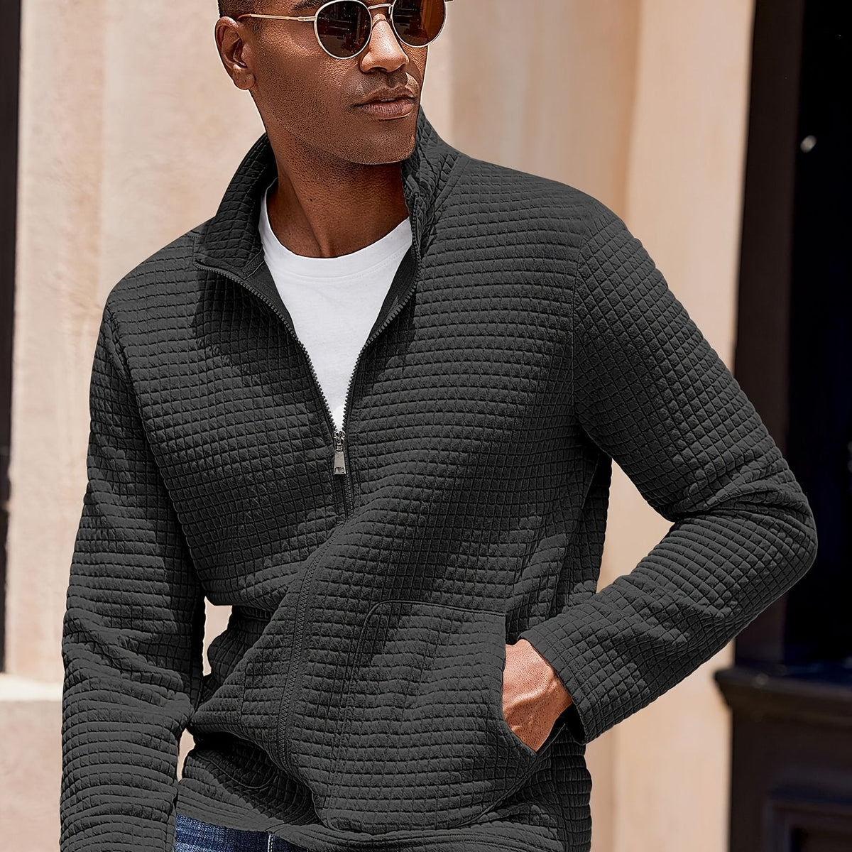 Giacca Uomo Texturizzata con Zip – Stile Raffinato Quotidiano