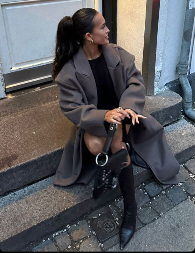 Cappotto Oversize Donna Doppiopetto – Giacca Elegante con Spalle Strutturate