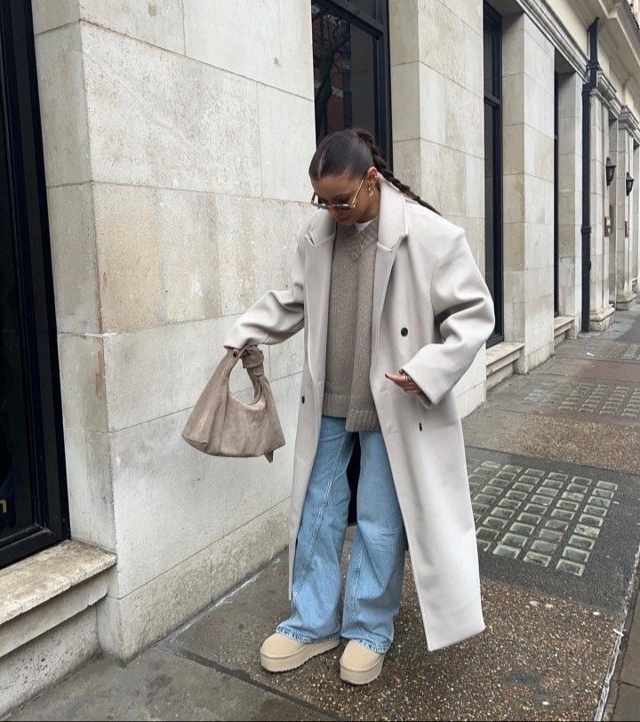 Cappotto Oversize Donna Doppiopetto – Giacca Elegante con Spalle Strutturate