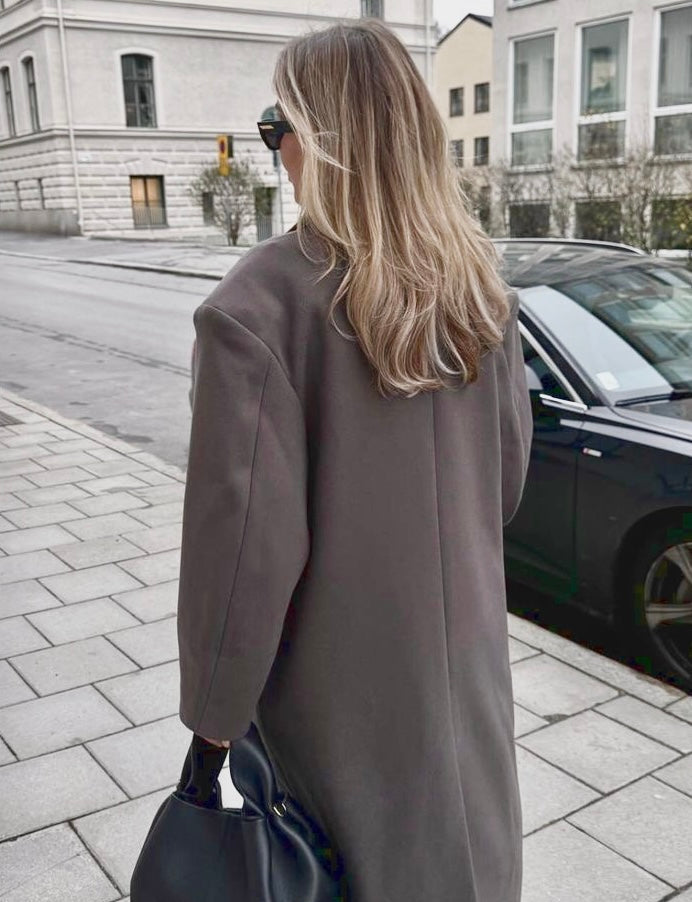 Cappotto Oversize Donna Doppiopetto – Giacca Elegante con Spalle Strutturate