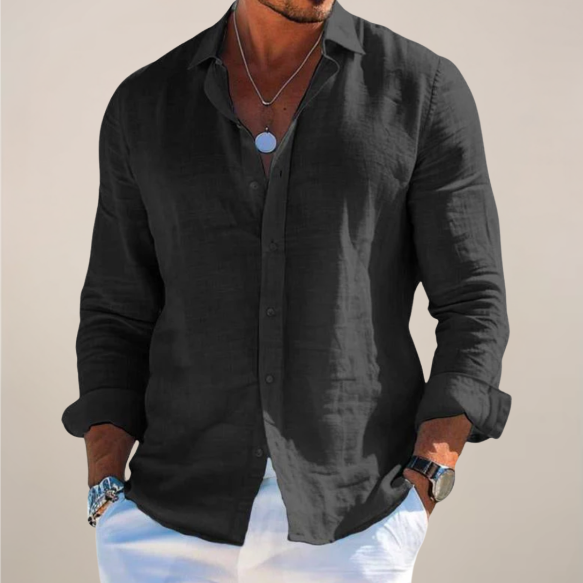 Camicia di Lino con Bottoni Uomo