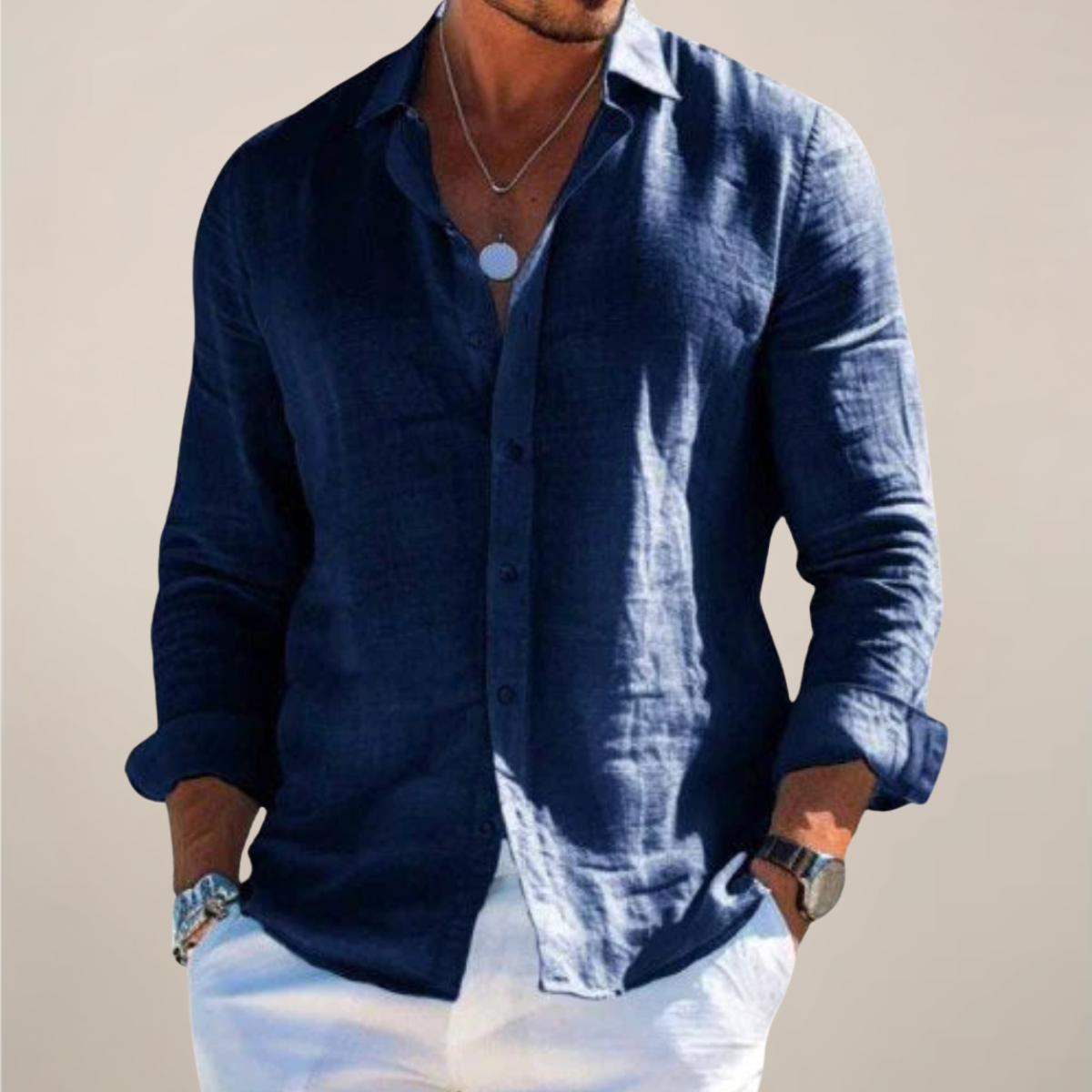 Camicia di Lino con Bottoni Uomo