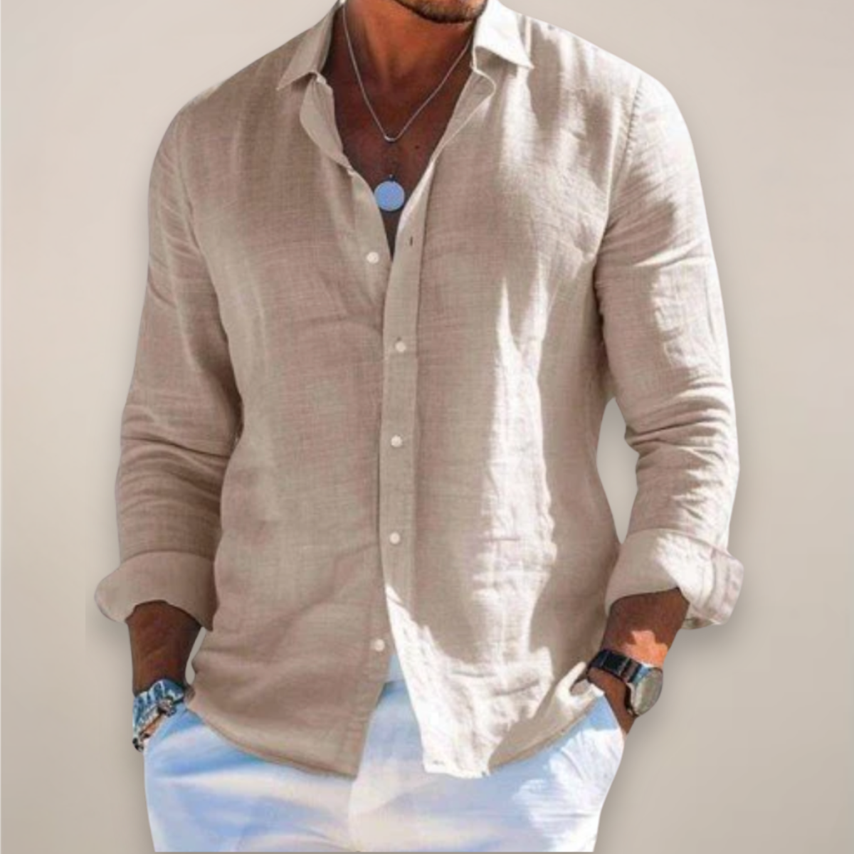 Camicia di Lino con Bottoni Uomo