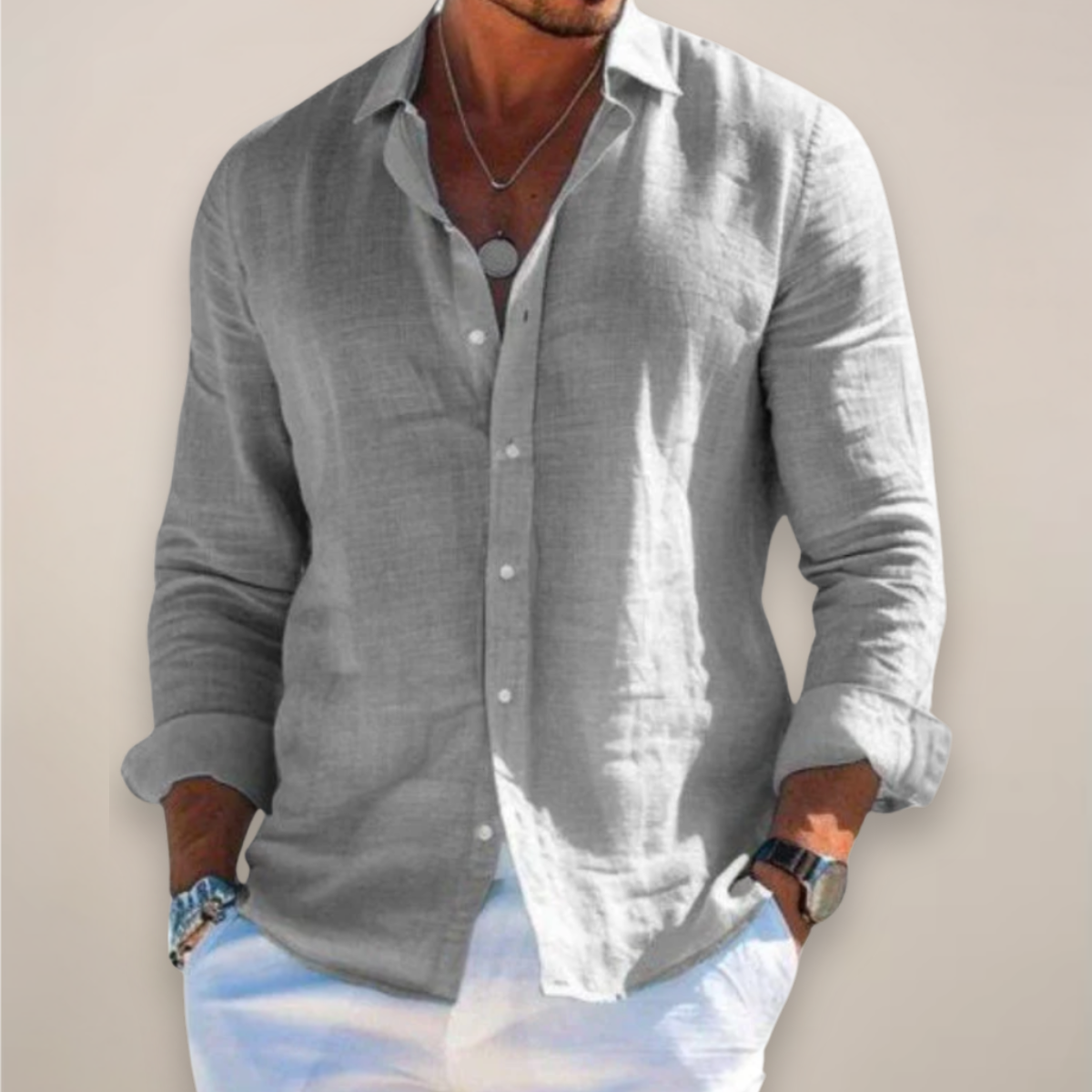 Camicia di Lino con Bottoni Uomo