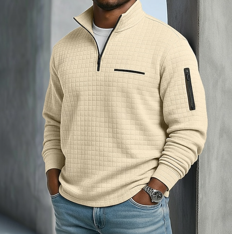 Maglione Uomo a Maglia Waffle Maniche Lunghe – Stile Rilassato