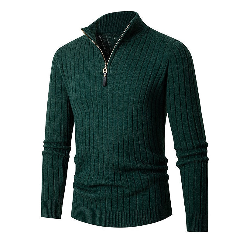 Maglione Uomo a Costine con Zip Corta – Stile Classico Moderno