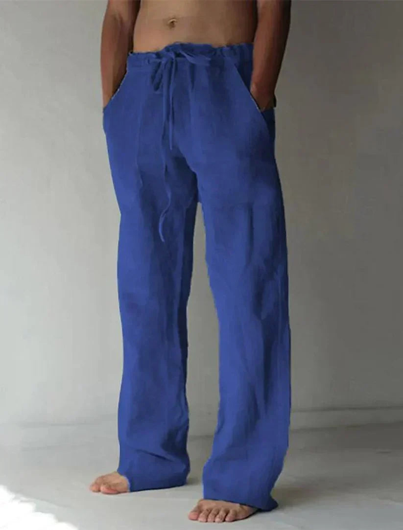 Pantaloni in Lino a Gamba Larga con Coulisse Uomo