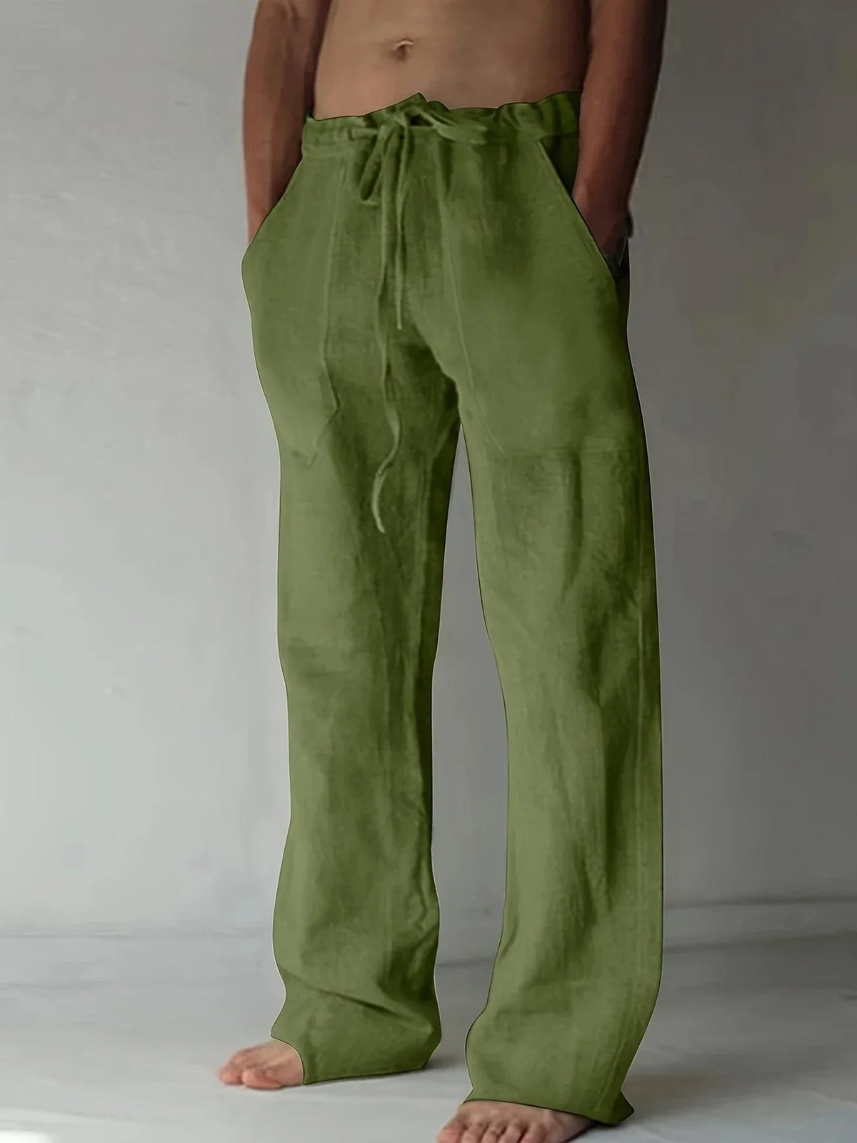 Pantaloni in Lino a Gamba Larga con Coulisse Uomo