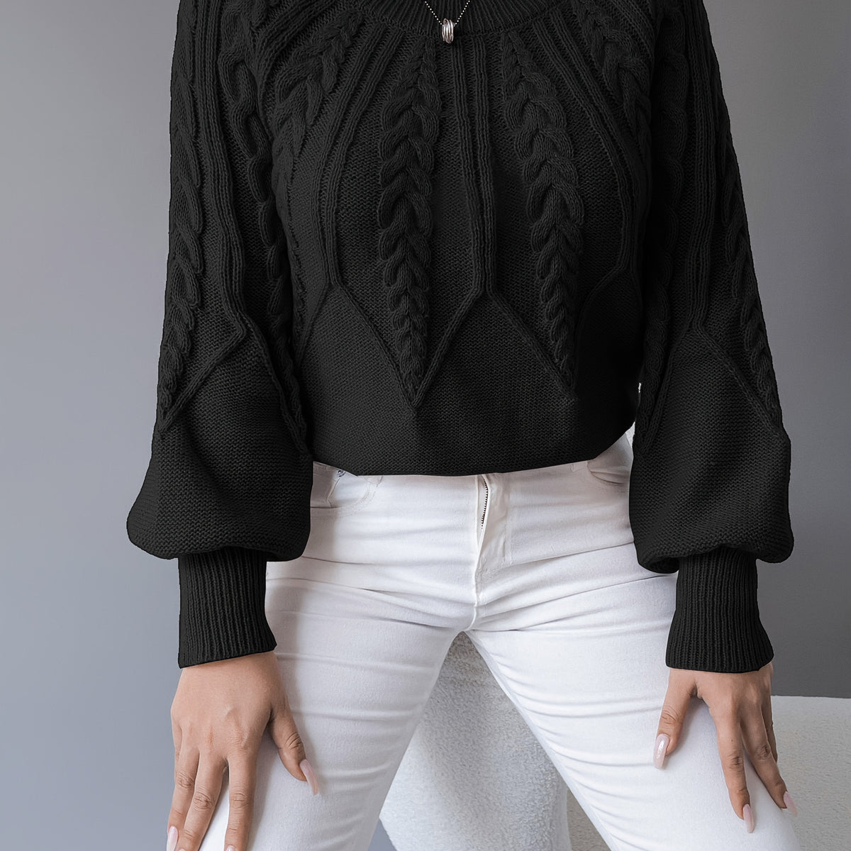 Maglione Donna a Trecce con Maniche a Lanterna – Design Romantico
