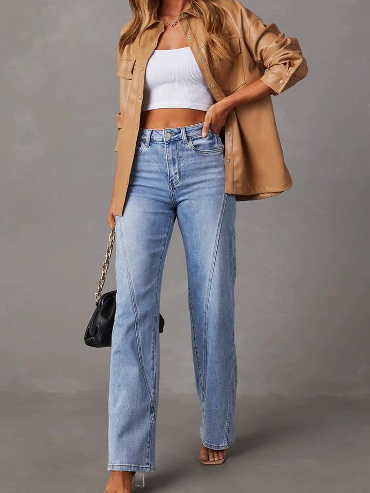 Jeans Donna a Gamba Dritta Vita Alta