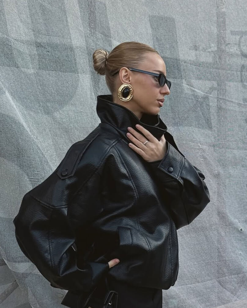 Giacca Donna in Ecopelle con Collo Alto – Eleganza Strutturata