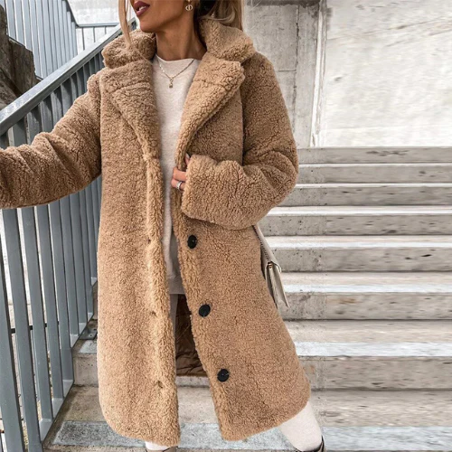 Cappotto Donna Teddy con Collo a Risvolto e Bottoni – Morbidezza Lussuosa