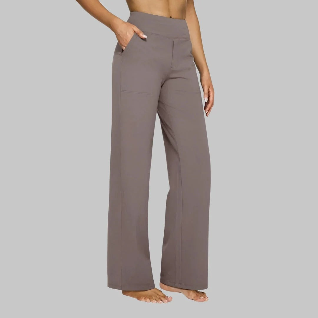 Pantaloni Donna a Vita Alta Elasticizzati a Gamba Larga