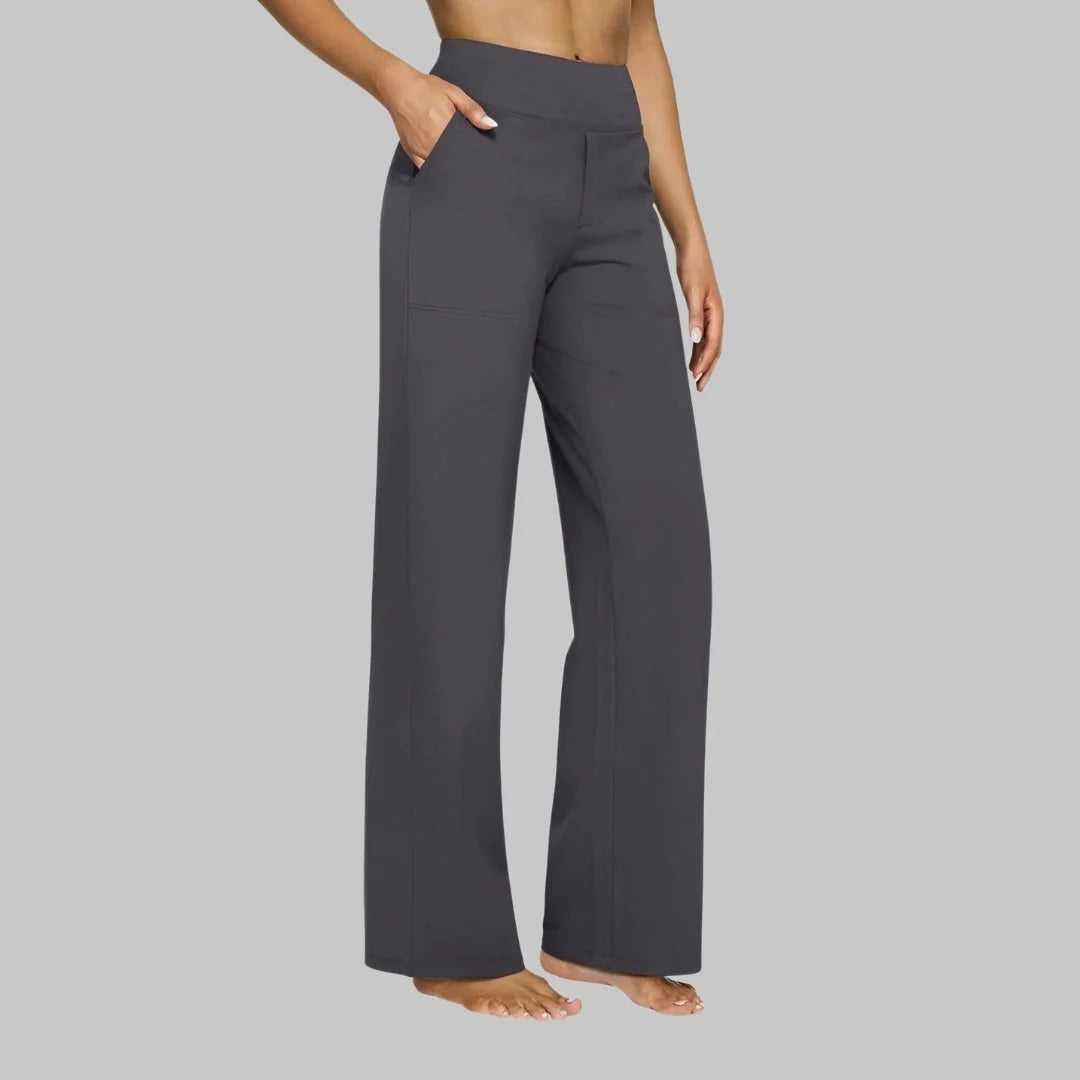 Pantaloni Donna a Vita Alta Elasticizzati a Gamba Larga