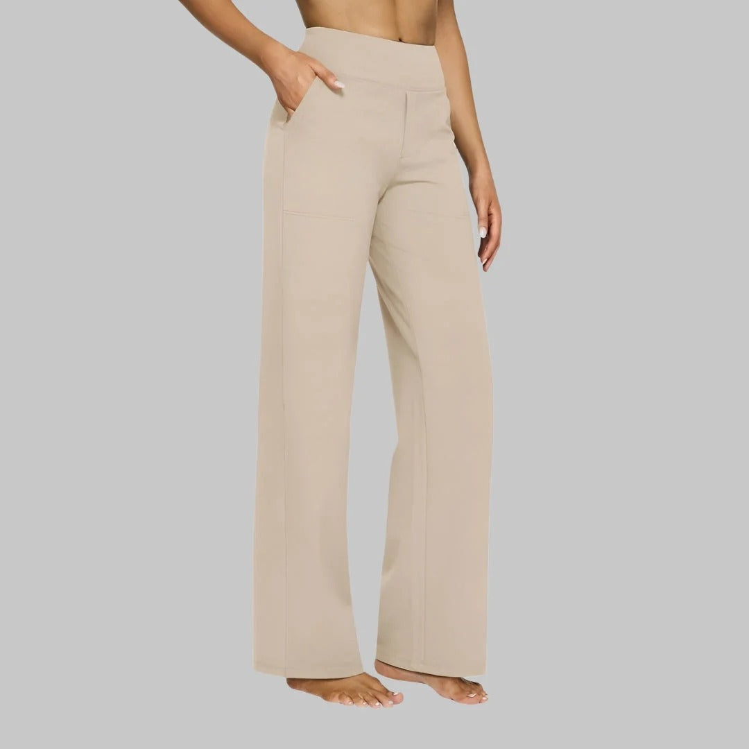 Pantaloni Donna a Vita Alta Elasticizzati a Gamba Larga