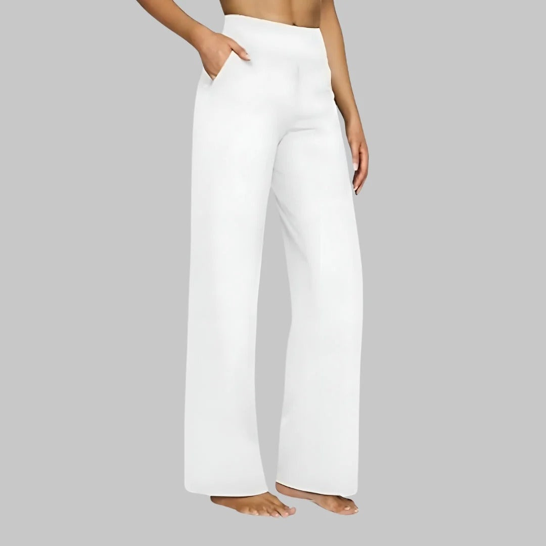 Pantaloni Donna a Vita Alta Elasticizzati a Gamba Larga