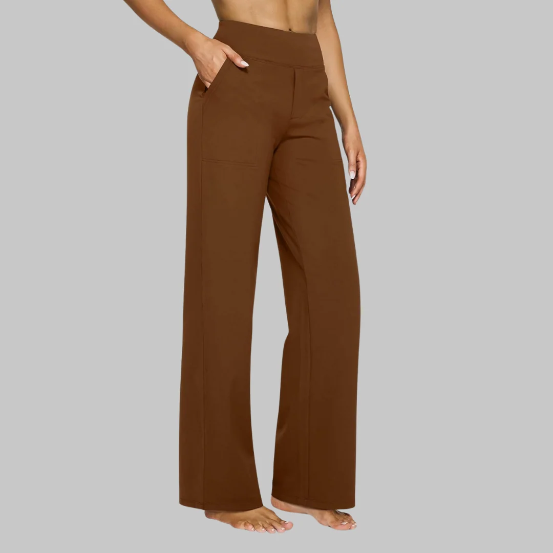 Pantaloni Donna a Vita Alta Elasticizzati a Gamba Larga