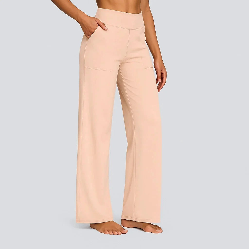 Pantaloni Donna a Vita Alta Elasticizzati a Gamba Larga