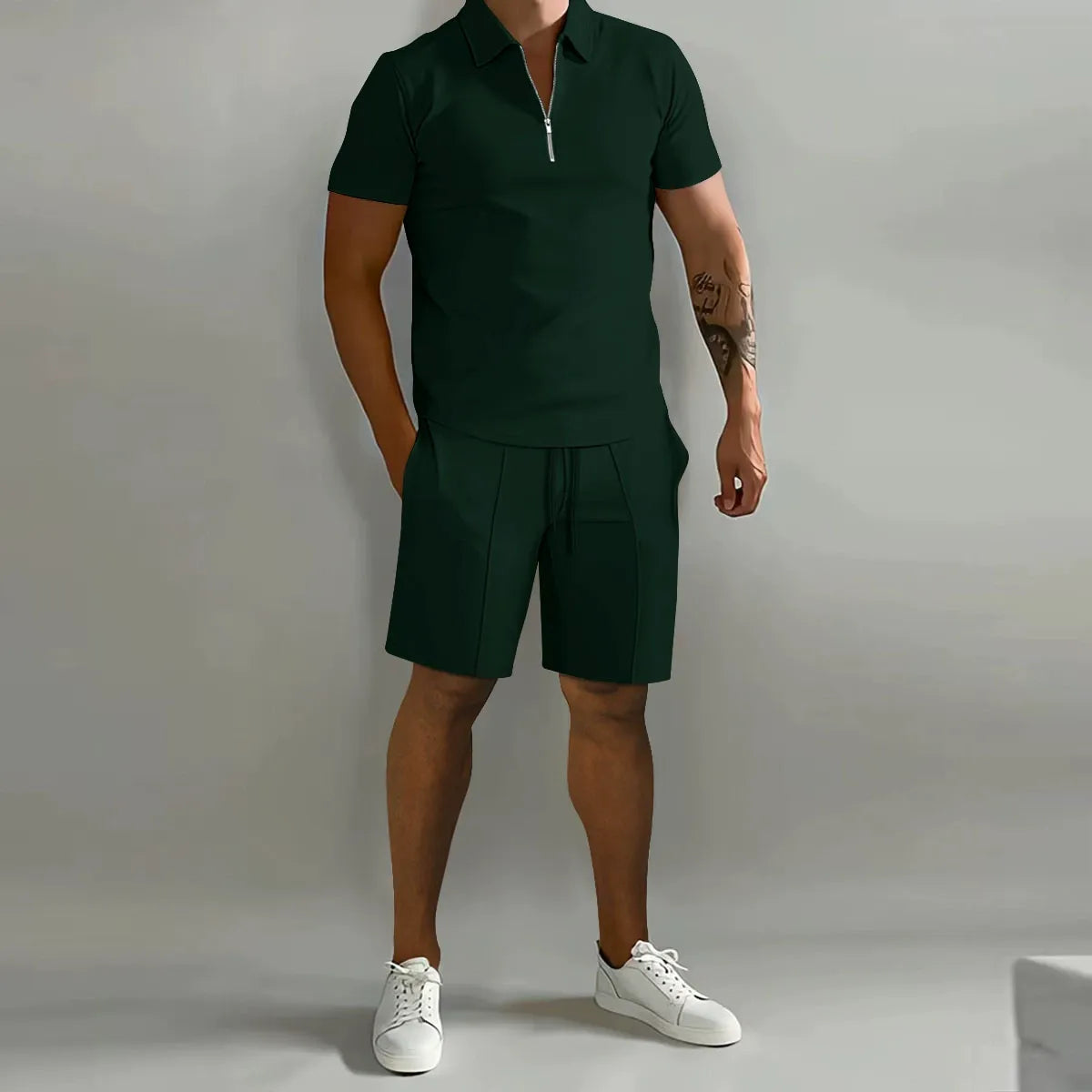 Completo Polo con Zip e Pantaloncini Uomo | Look Coordinato