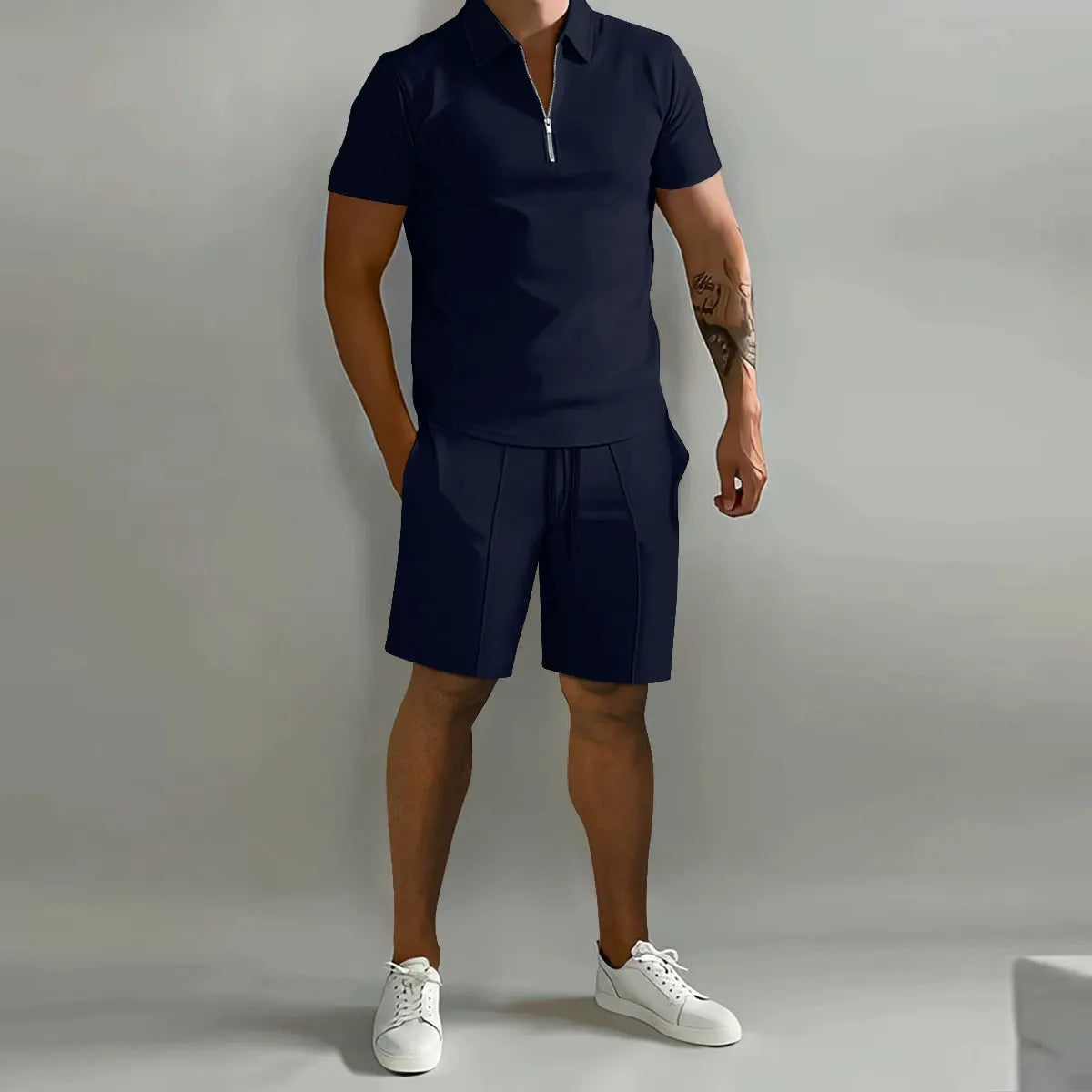 Completo Polo con Zip e Pantaloncini Uomo | Look Coordinato