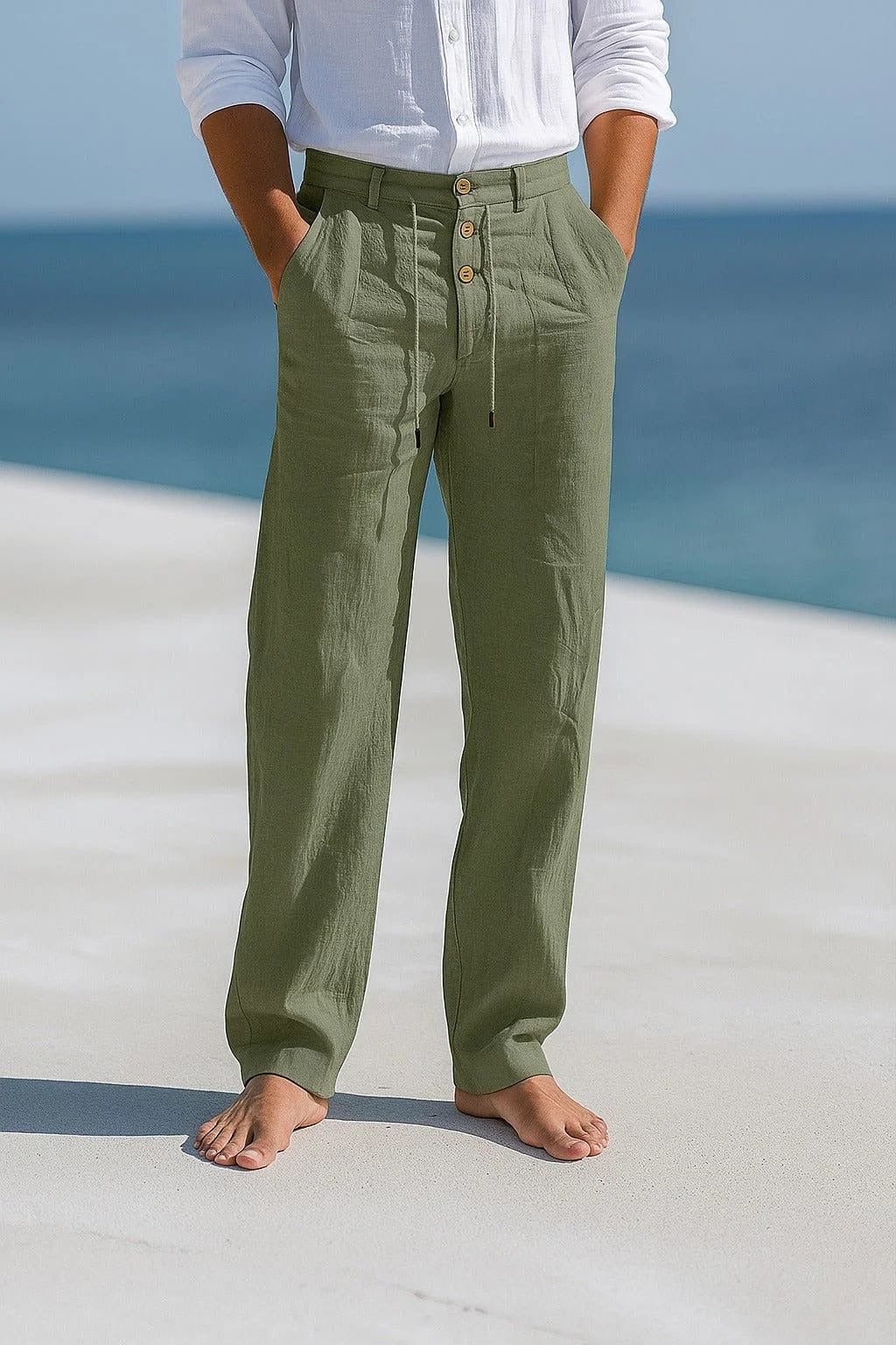 Pantaloni Uomo in Lino Traspiranti Fit Ampio