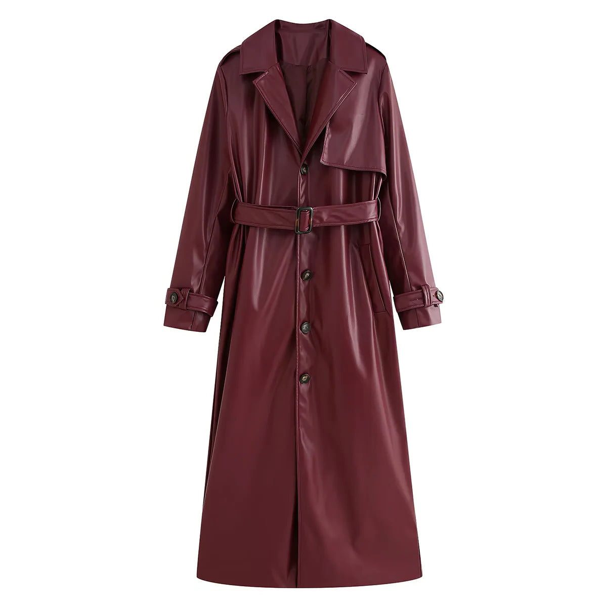 Trench Coat Donna Lungo in Pelle con Cintura – Silhouette Definita