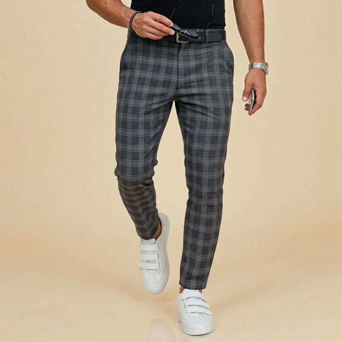 Pantaloni Uomo a Quadri Slim Fit