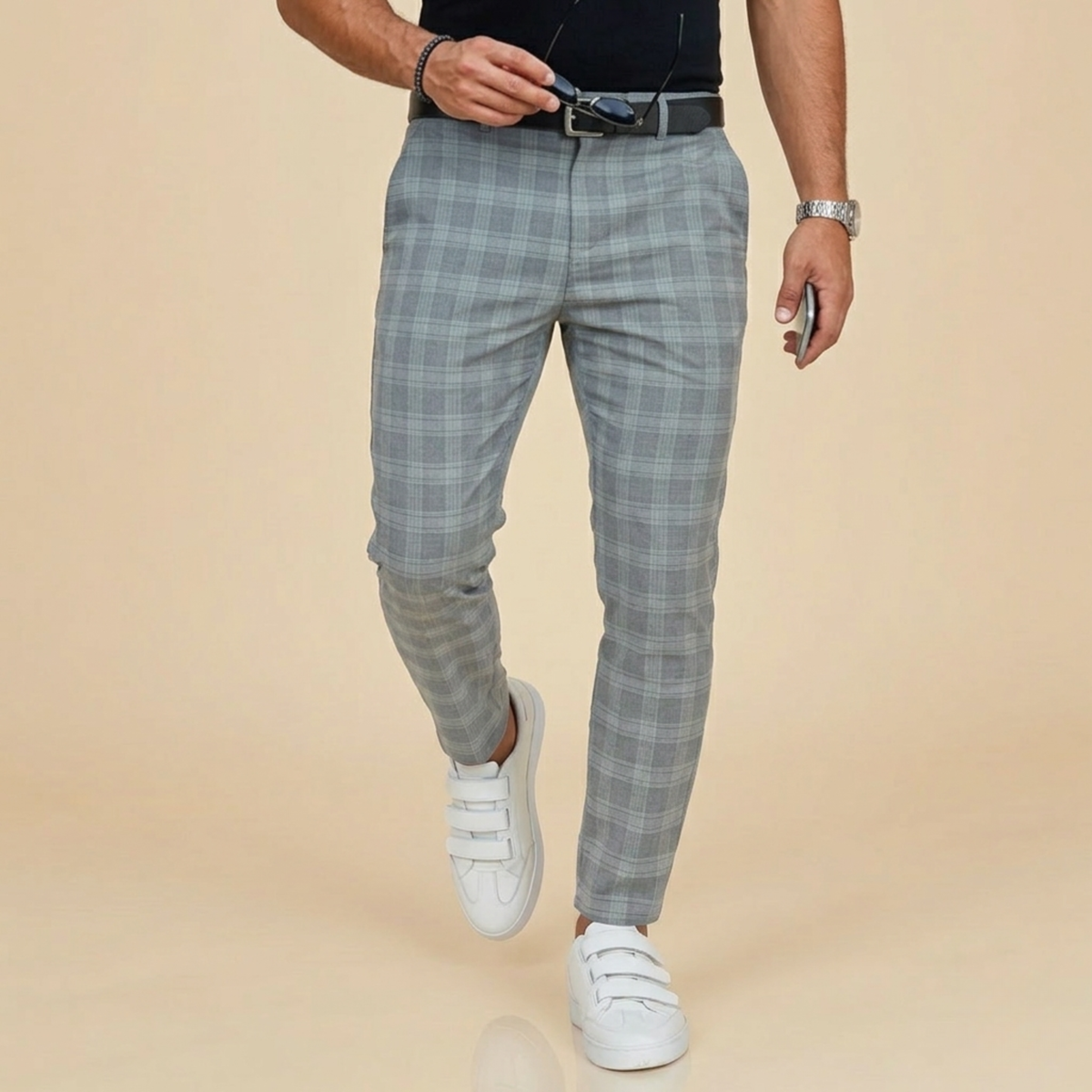 Pantaloni Uomo a Quadri Slim Fit