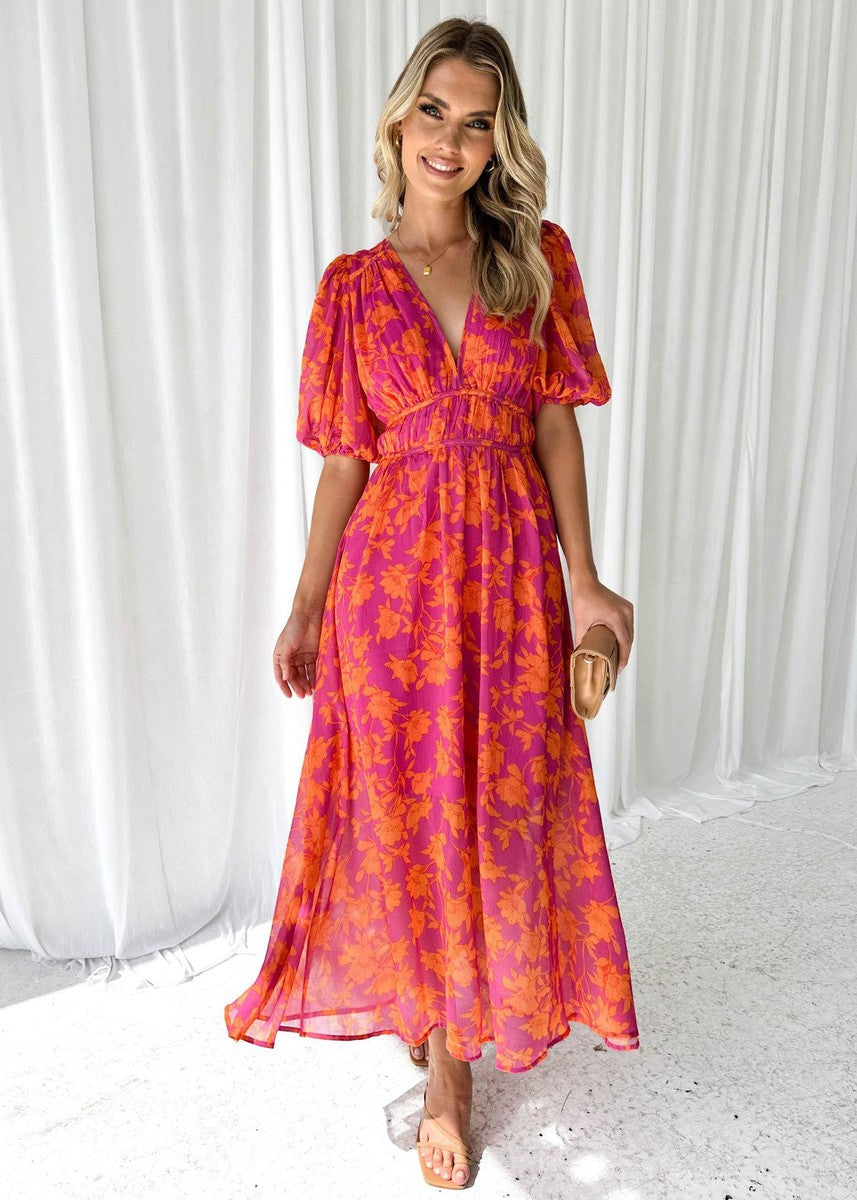 Isabella | Abito Maxi Floreale Scollo V da Cerimonia