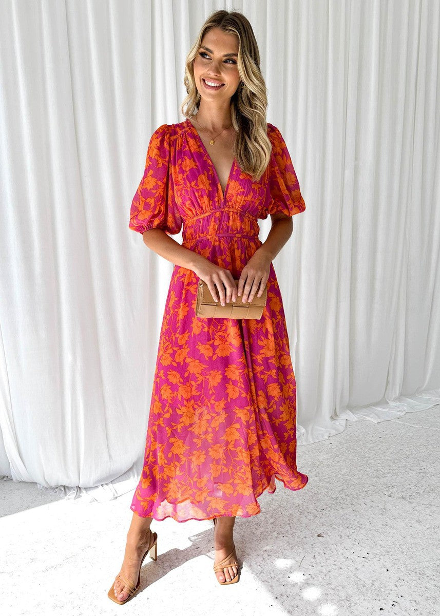 Isabella | Abito Maxi Floreale Scollo V da Cerimonia