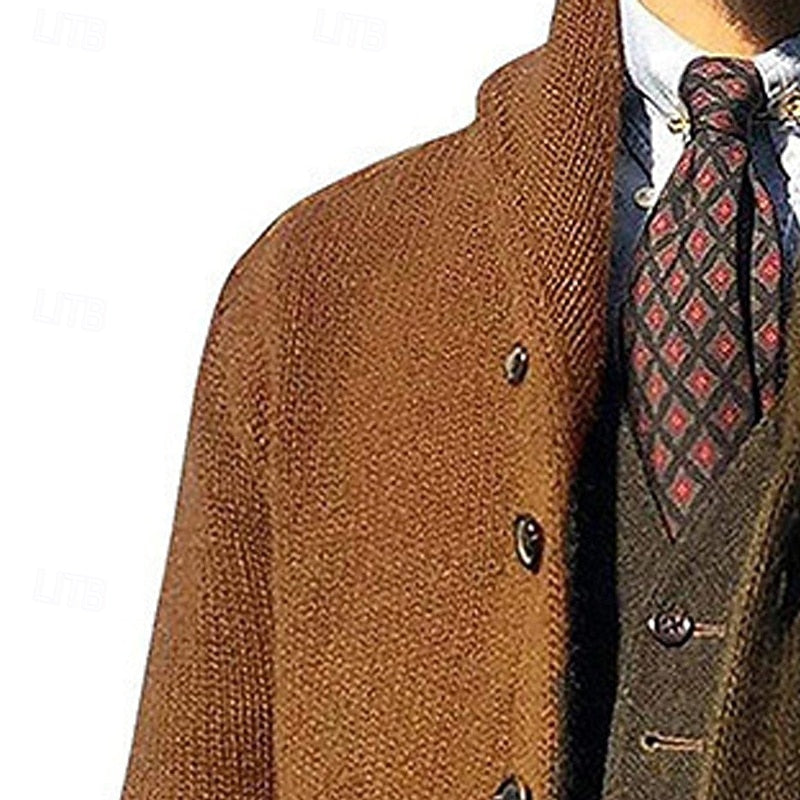 Cardigan Uomo a Blocchi di Colore con Collo a Scialle
