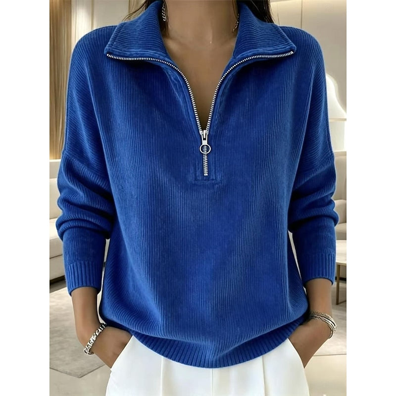 Pullover Donna con Mezza Zip e Collo Rialzato – Comfort Quotidiano