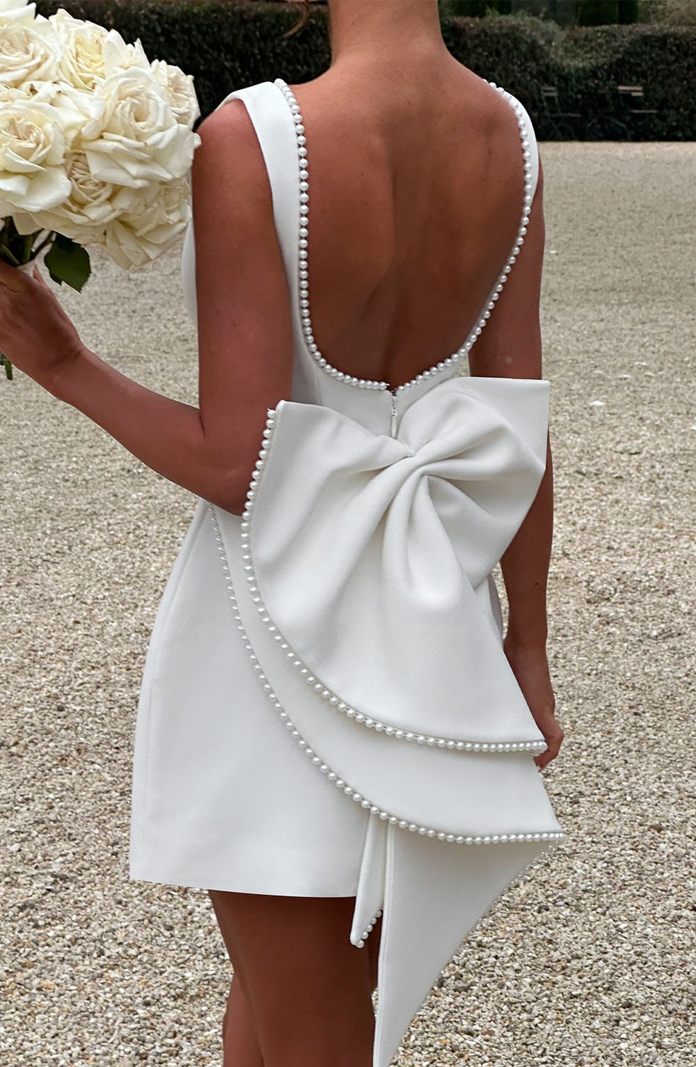 Abito Mini A-Line da Sposa con Finiture in Perle