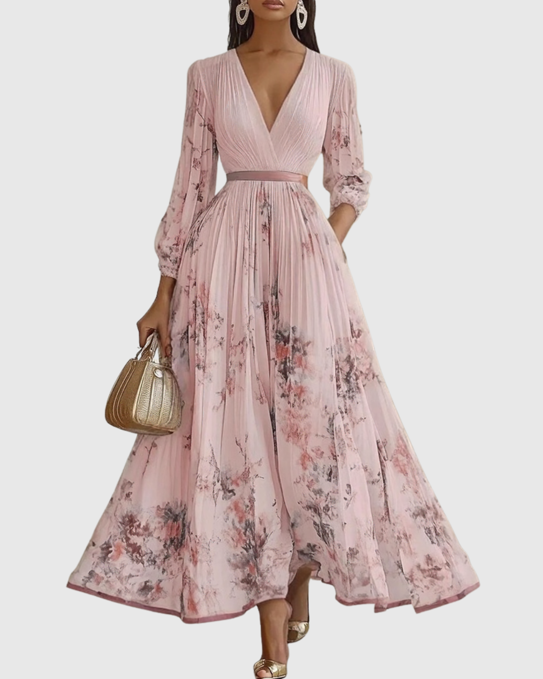 Rowella™ | Abito Maxi con Pieghe Donna Elegante Cerimonia