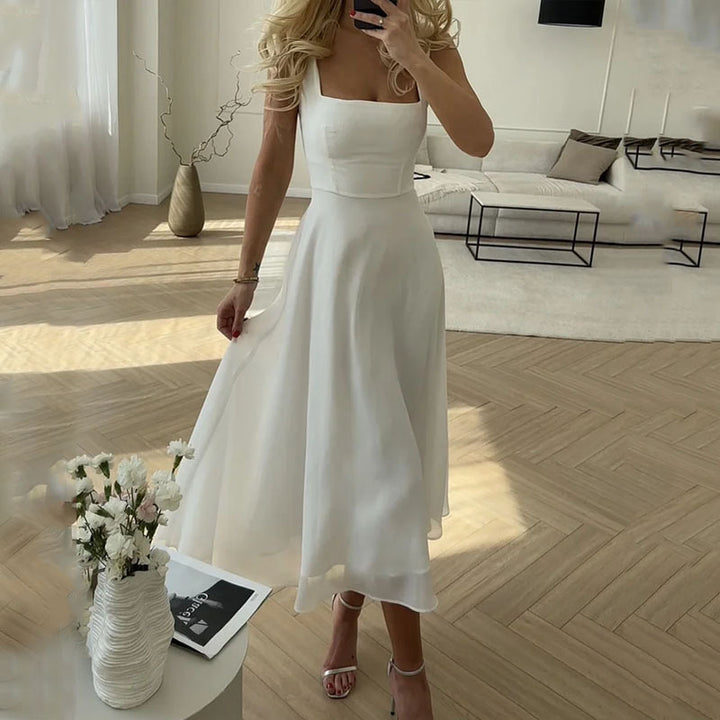 Hannah | Abito Midi Elegante Scollo Quadrato da Cerimonia