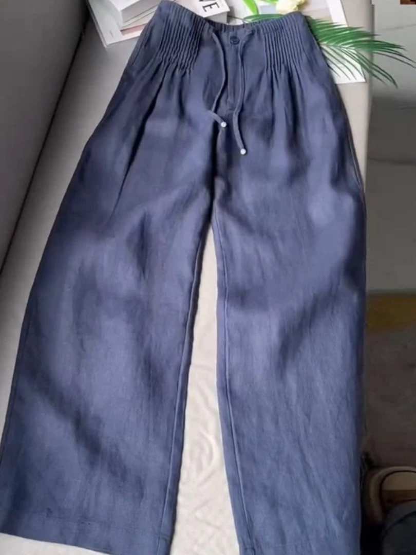 Pantaloni Palazzo a Gamba Larga Donna con Vita Elastica