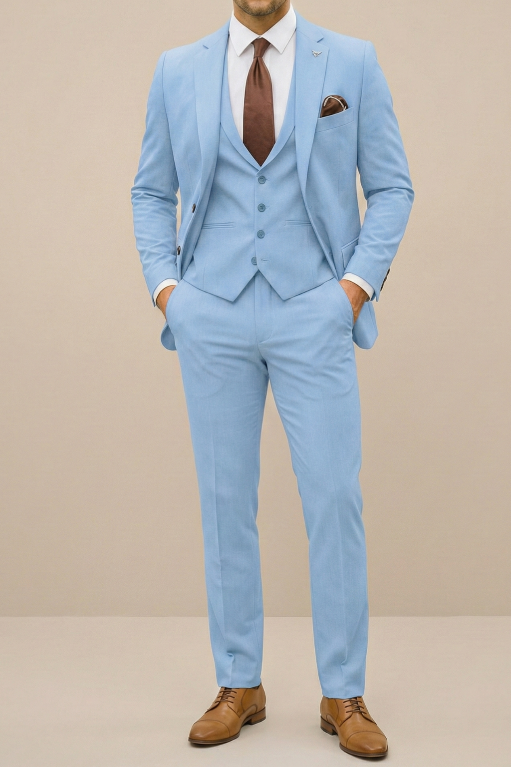 Completo Tre Pezzi con Gilet Azzurro Uomo | Cerimonia Premium